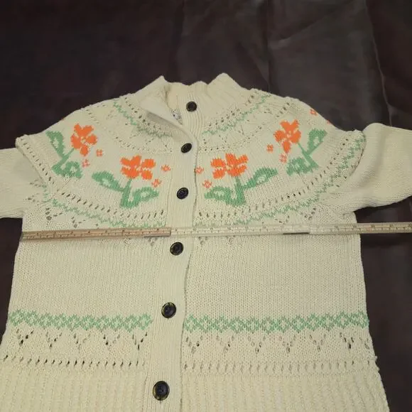 LL Bean Signature Womens Medium Cardigan Sweater Floral Knit Cottagecore Artsy - Picture 7 of 10